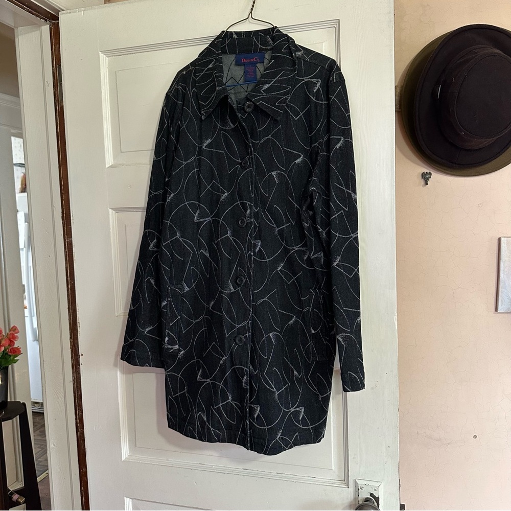 Denim & Co. Black and Gray Jacquard Topper Jacket Size Medium